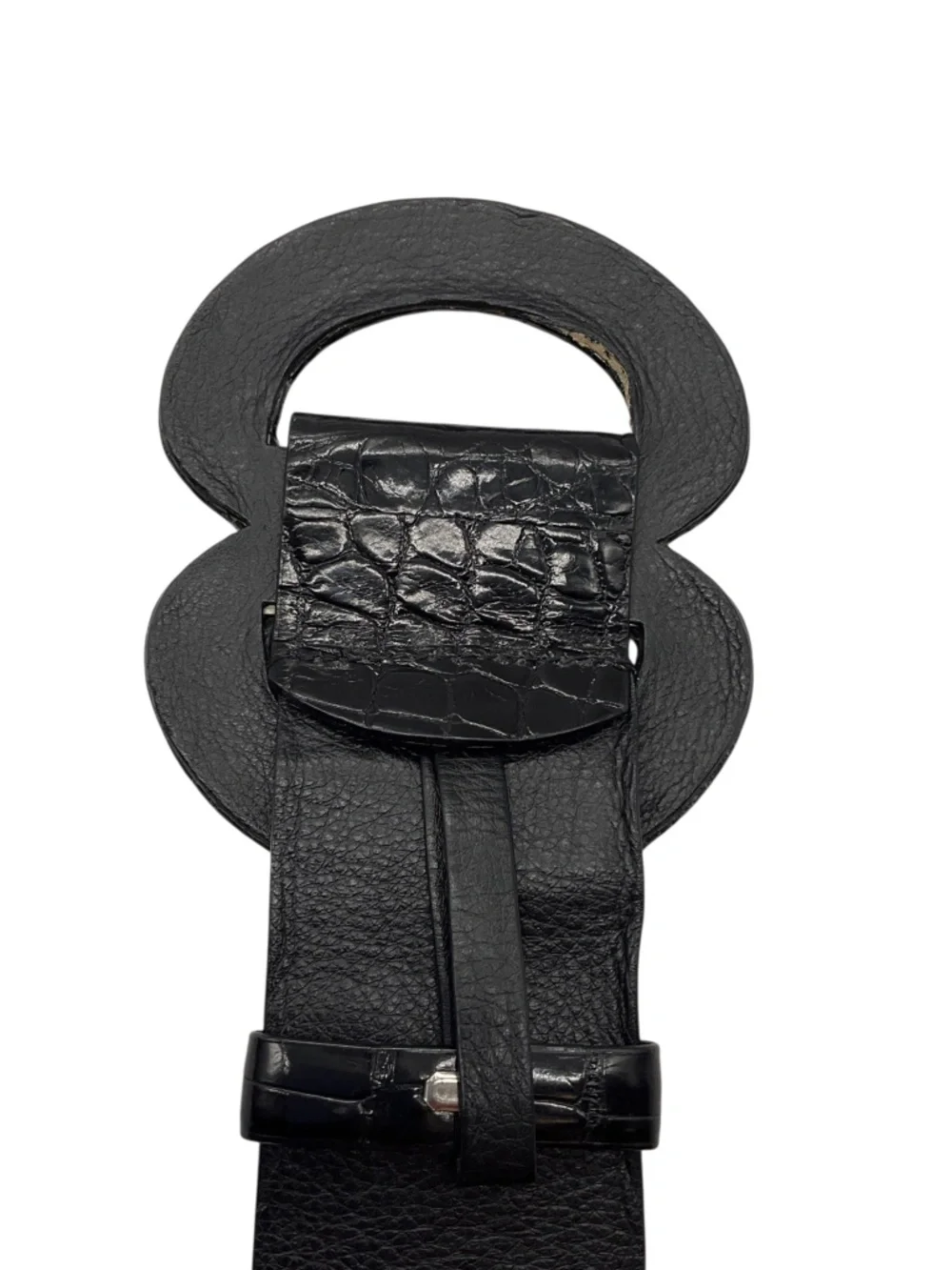 OSCAR DE LA RENTA BLACK GENUINE AMERICAN ALLIGATOR SKIN LEATHER WIDE BELT